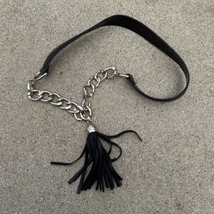 Sandy Duftler designs Belt Black tassel Leather Vintage preloved hook closure